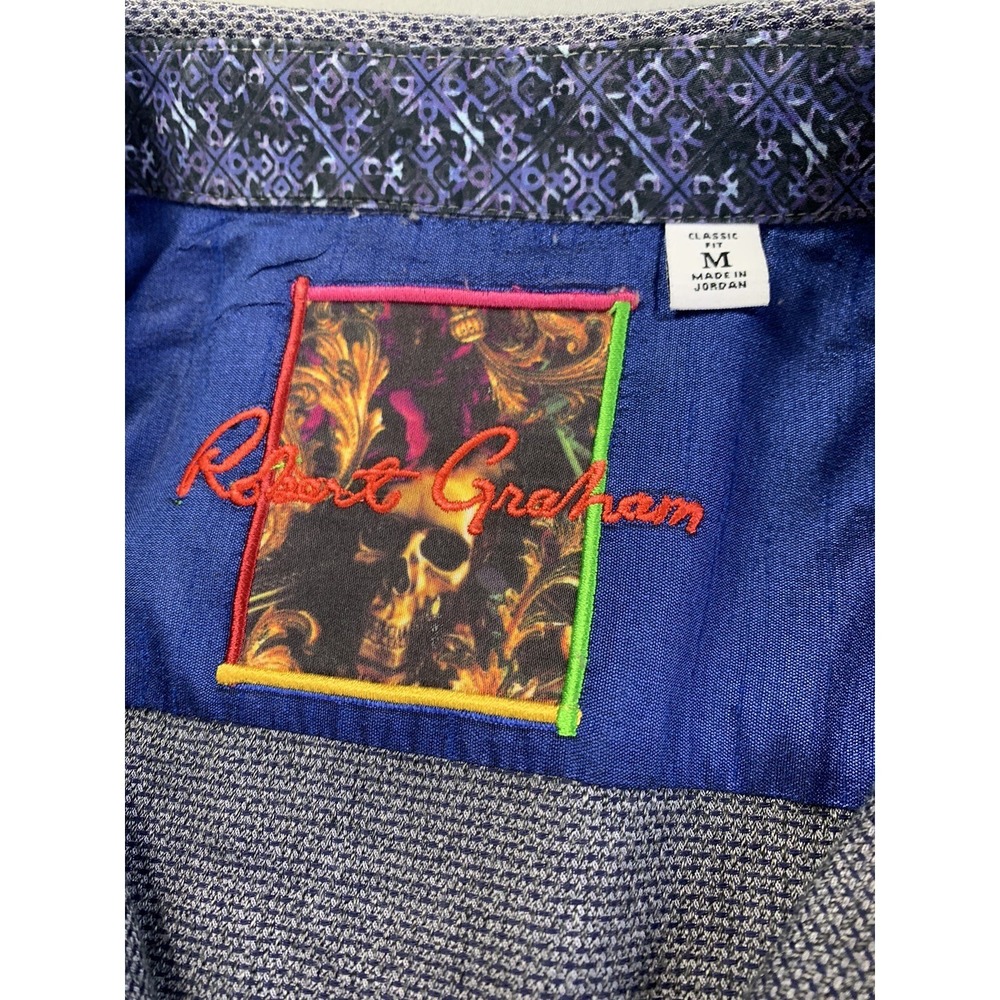 Robert Graham Mens Dress‎ Shirt Medium Blue Preppy Contrast Flip Cuff Office - Picture 4 of 10